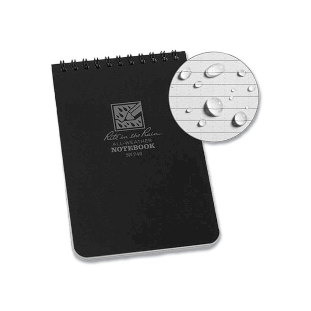 All-Weather Wire-O Notepad, Black Cover, Universal: Narrow Rule and Quadrille Rule (4 sq/in), (50) White 4 x 6 Sheets. Picture 2