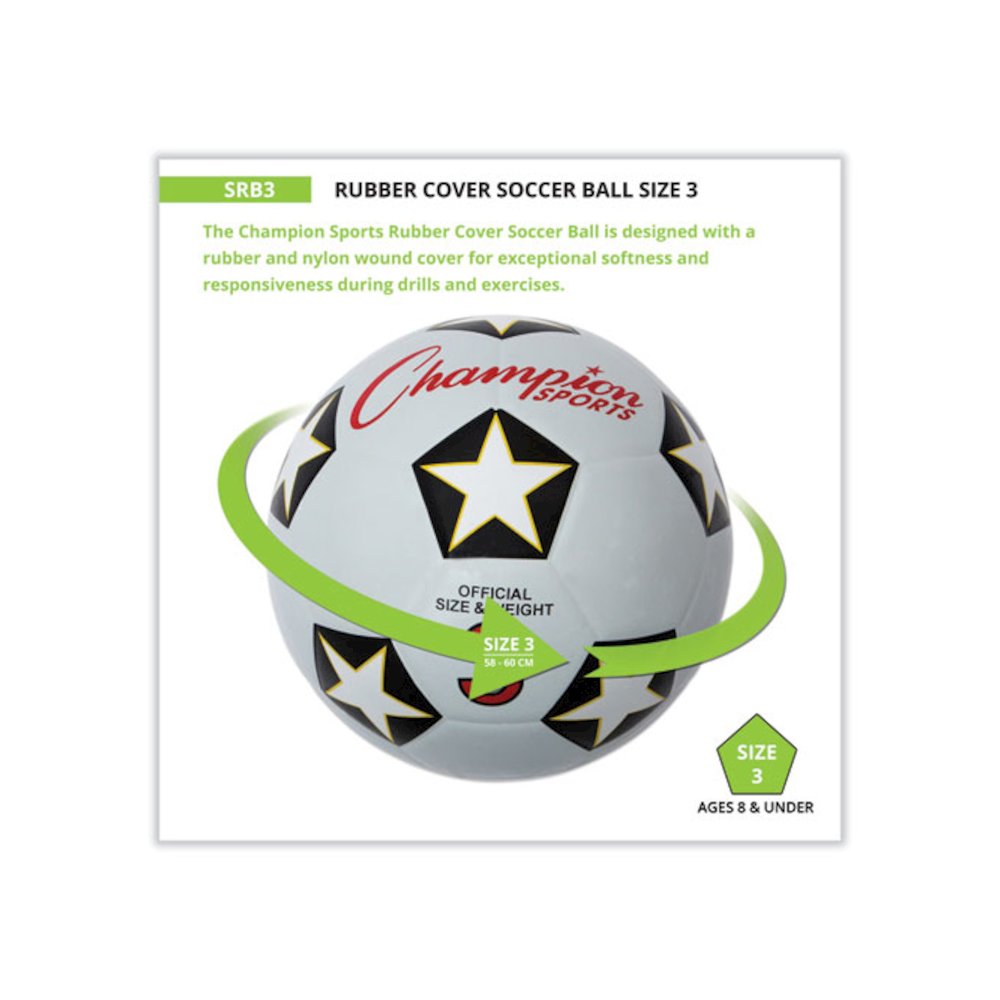 Rubber Sports Ball, Soccer, No. 3 Size, White/Black. Picture 2