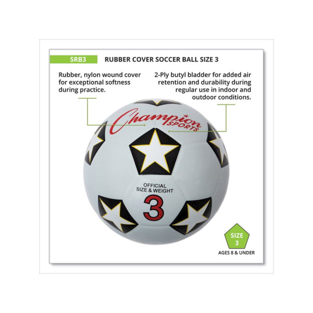 Rubber Sports Ball, Soccer, No. 3 Size, White/Black. Picture 6