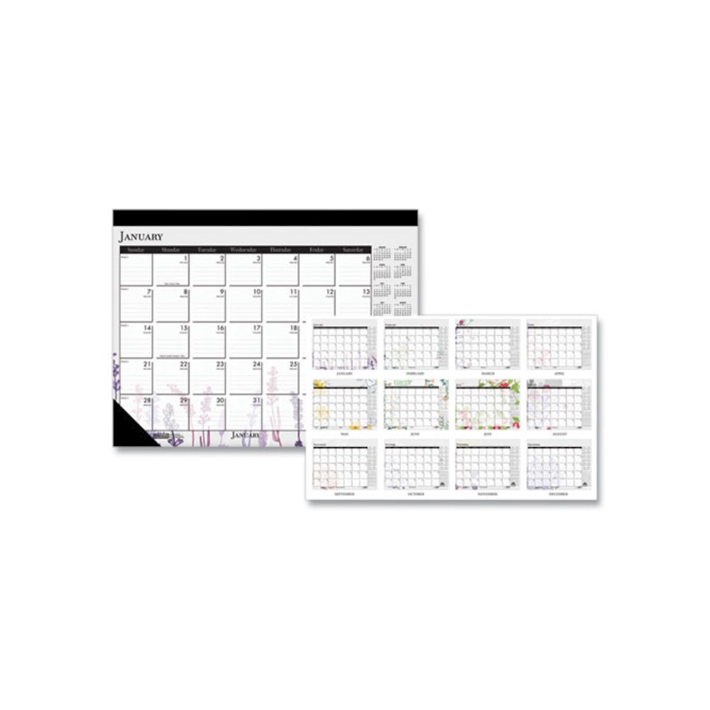 Recycled Desk Pad Calendar, Wild Flowers Artwork, 22 x 17, White Sheets, Black Binding/Corners,12-Month (Jan-Dec): 2026. Picture 1