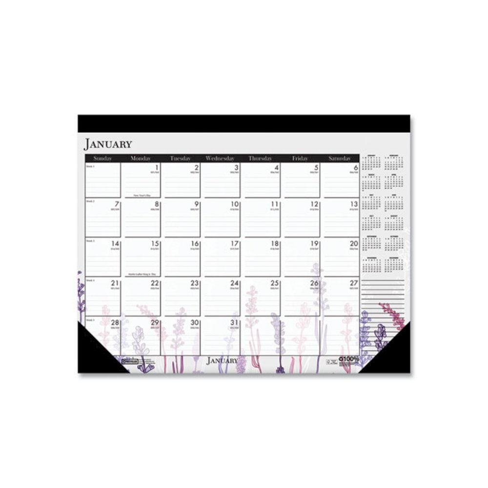 Recycled Desk Pad Calendar, Wild Flowers Artwork, 22 x 17, White Sheets, Black Binding/Corners,12-Month (Jan-Dec): 2026. Picture 2