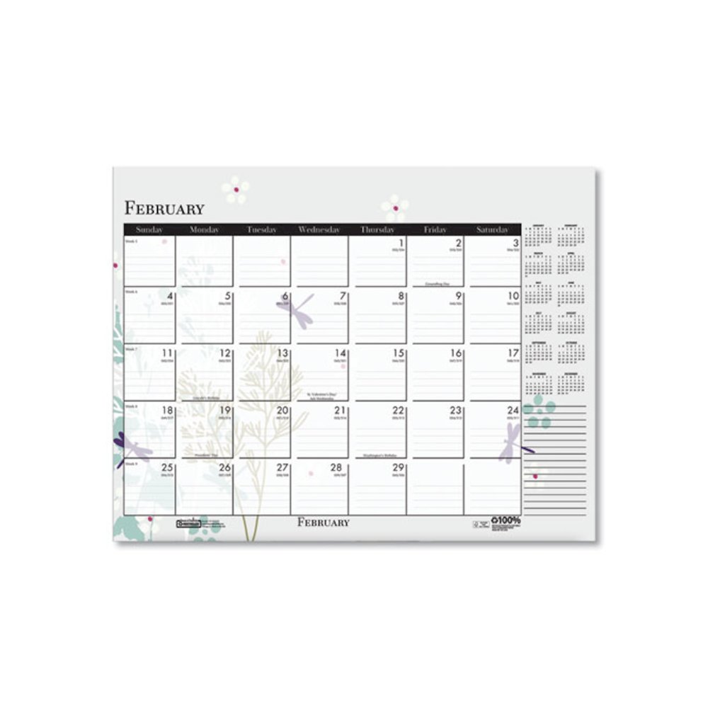 Recycled Desk Pad Calendar, Wild Flowers Artwork, 22 x 17, White Sheets, Black Binding/Corners,12-Month (Jan-Dec): 2026. Picture 7