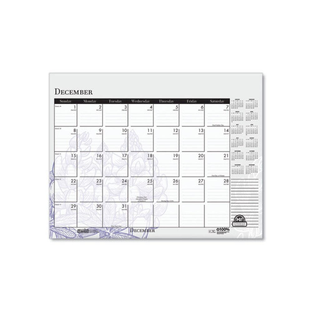 Recycled Desk Pad Calendar, Wild Flowers Artwork, 22 x 17, White Sheets, Black Binding/Corners,12-Month (Jan-Dec): 2026. Picture 6