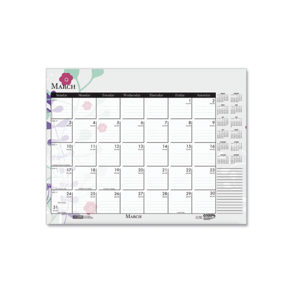 Recycled Desk Pad Calendar, Wild Flowers Artwork, 22 x 17, White Sheets, Black Binding/Corners,12-Month (Jan-Dec): 2026. Picture 8