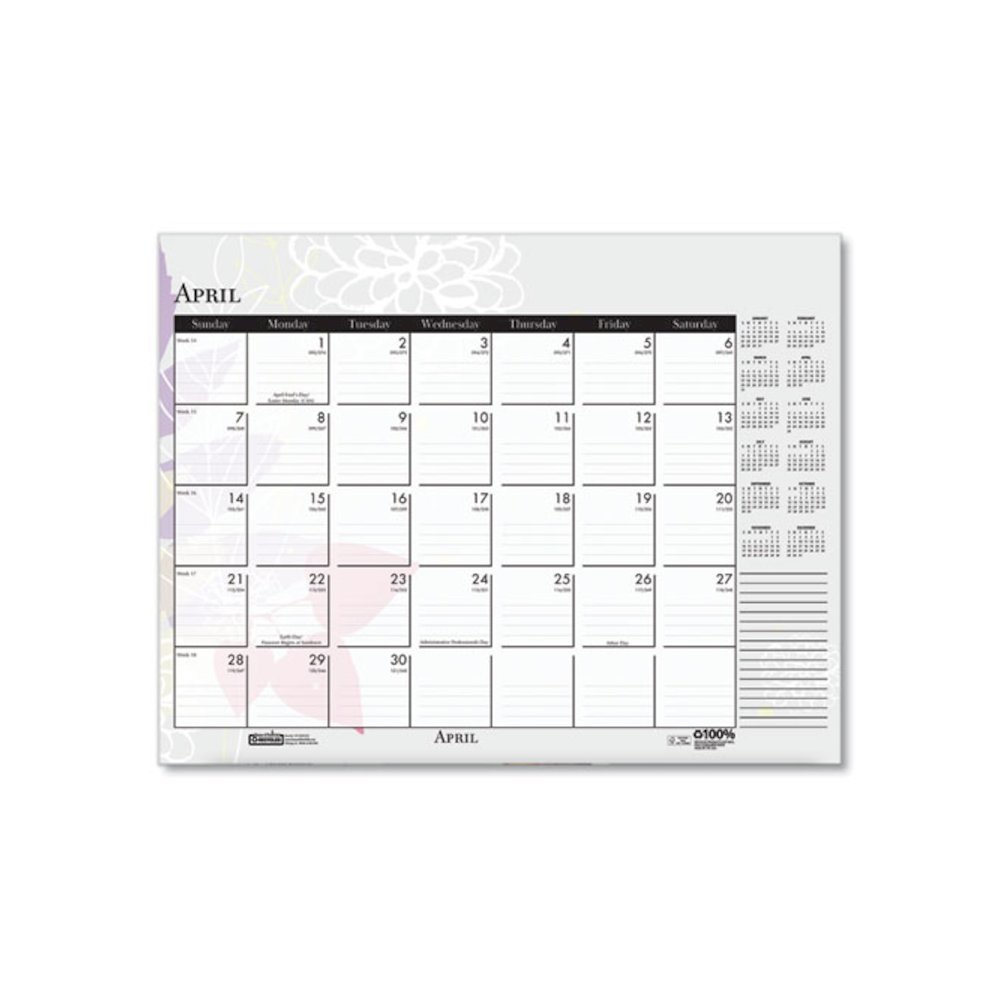 Recycled Desk Pad Calendar, Wild Flowers Artwork, 22 x 17, White Sheets, Black Binding/Corners,12-Month (Jan-Dec): 2026. Picture 9