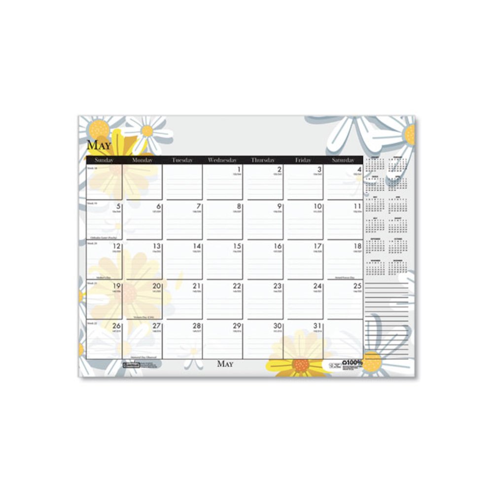 Recycled Desk Pad Calendar, Wild Flowers Artwork, 22 x 17, White Sheets, Black Binding/Corners,12-Month (Jan-Dec): 2026. Picture 10