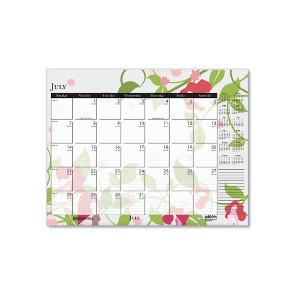 Recycled Desk Pad Calendar, Wild Flowers Artwork, 22 x 17, White Sheets, Black Binding/Corners,12-Month (Jan-Dec): 2026. Picture 3