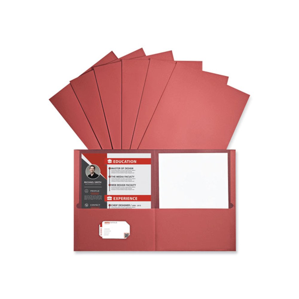 Two-Pocket Portfolios with Textured Covers, Accommodates 11 x 8.5 Sheets, Red, 25/Box. Picture 4