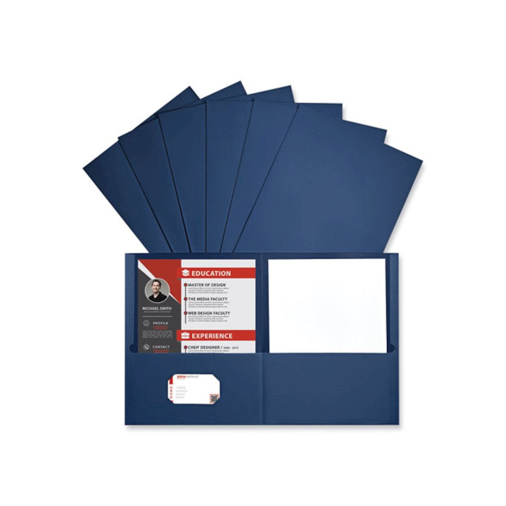 Two-Pocket Portfolios with Textured Covers, Accommodates 11 x 8.5 Sheets, Dark Blue, 25/Box. Picture 4