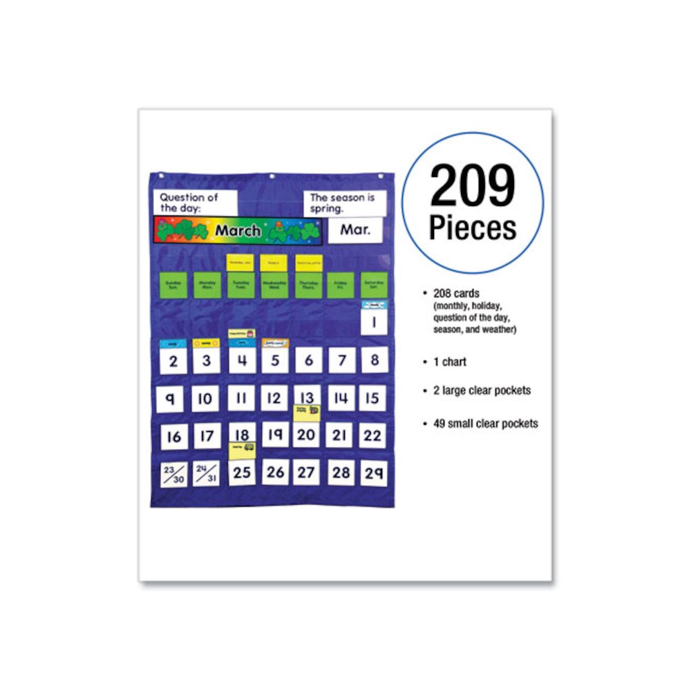 Complete Calendar and Weather Pocket Chart, 51 Pockets, 26 x 37.25, Blue. Picture 5