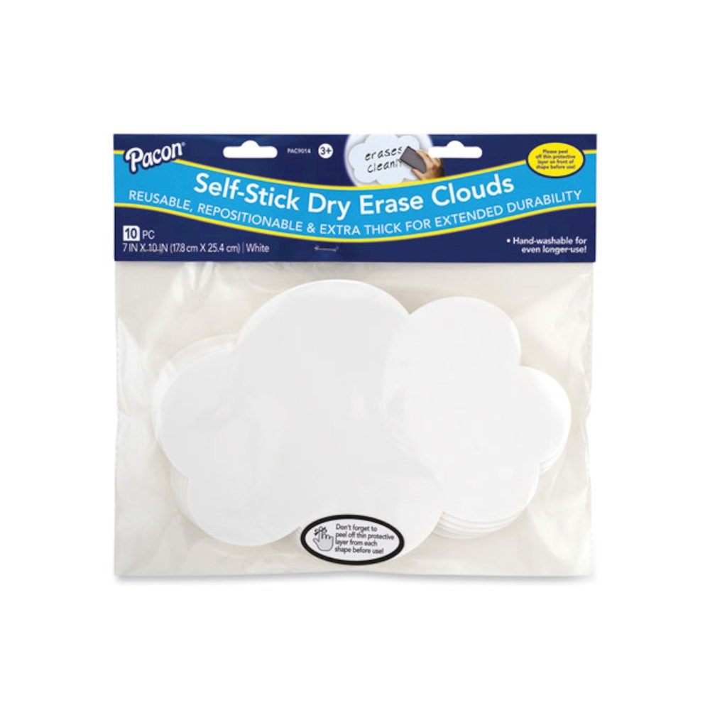 Self Stick Dry Erase Clouds, Laminated Foam Surface, 7" x 10", White, 10/Pack. Picture 2