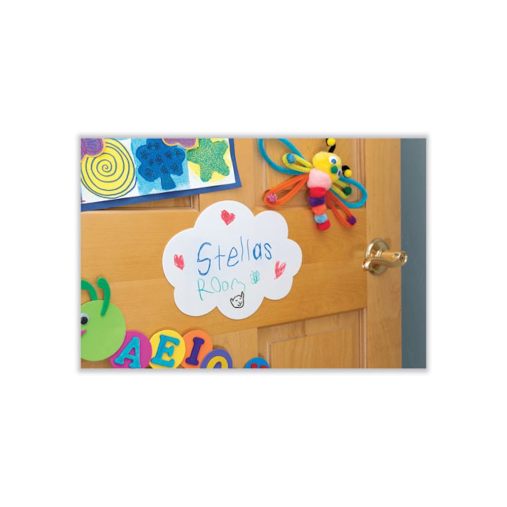 Self Stick Dry Erase Clouds, Laminated Foam Surface, 7" x 10", White, 10/Pack. Picture 5