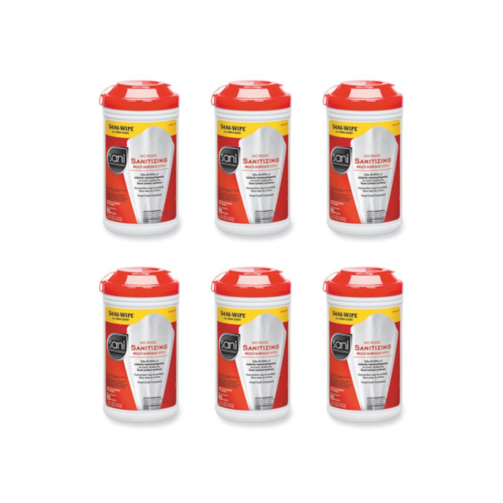 No-Rinse Sanitizing Multi-Surface Wipes, Unscented, White, 95/Container, 6/Carton. Picture 1