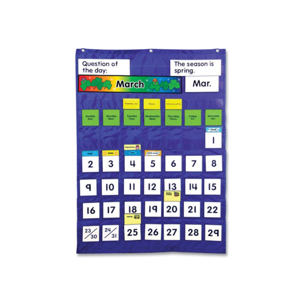 Complete Calendar and Weather Pocket Chart, 51 Pockets, 26 x 37.25, Blue. Picture 1
