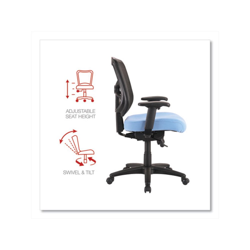 Alera Elusion Series Mesh Mid-Back Swivel/Tilt Chair, Supports Up to 275 lb, 17.9" to 21.8" Seat Height, Light Blue Seat. Picture 6