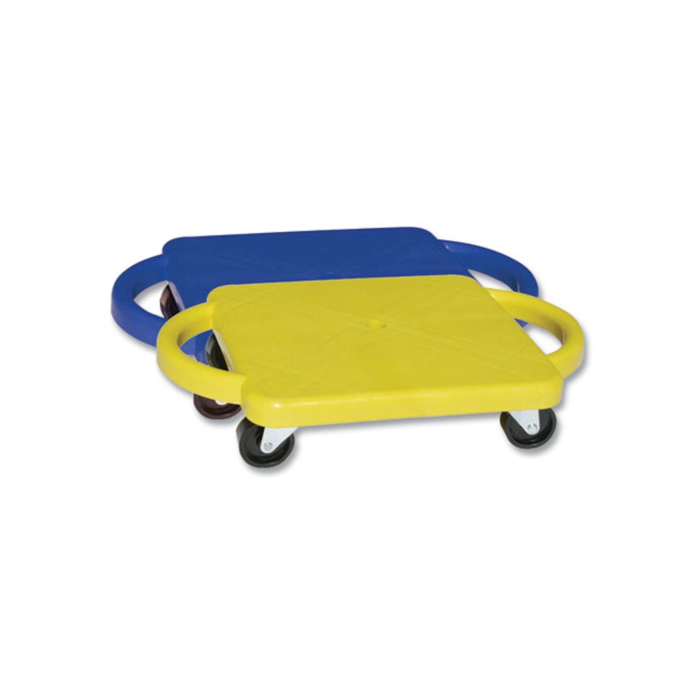 Scooter with Handles, Blue/Yellow, 4 Rubber Swivel Casters, Plastic, 12 x 12. Picture 1