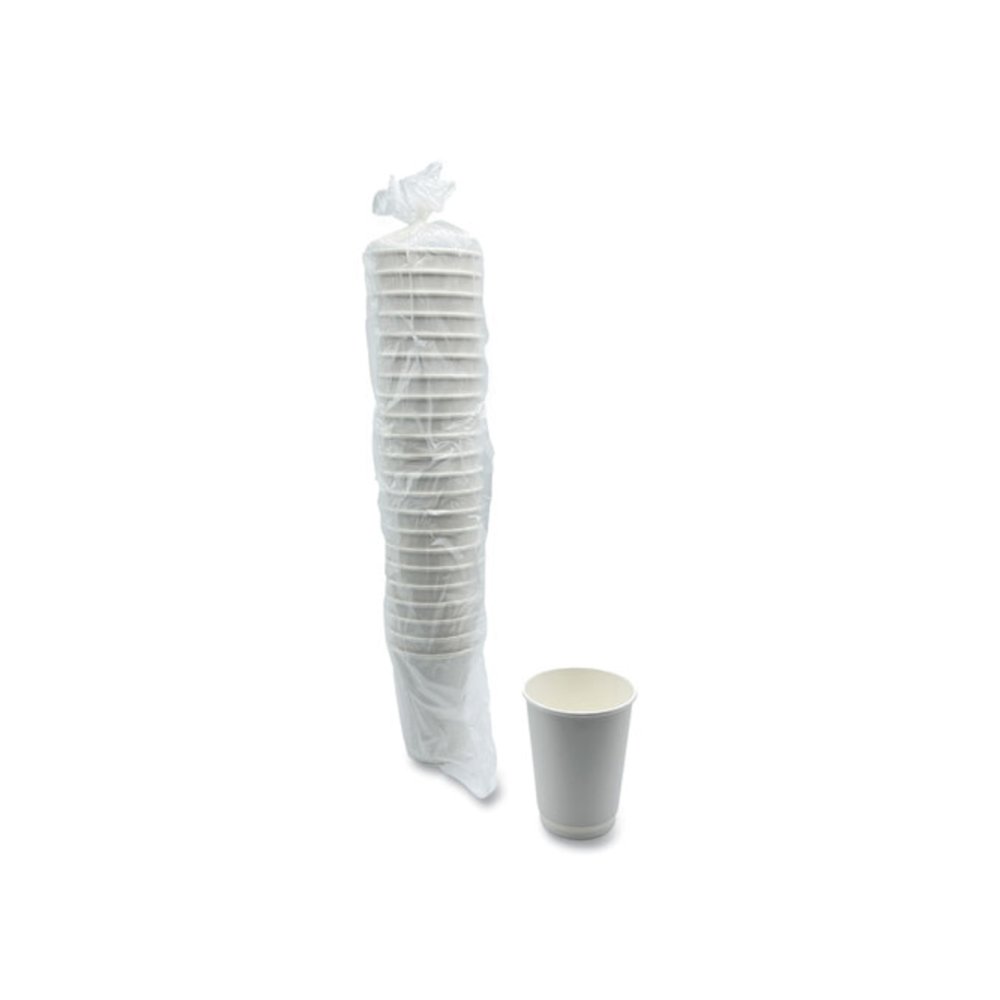 Paper Hot Cups, Double-Walled, 12 oz, White, 500/Carton. Picture 5