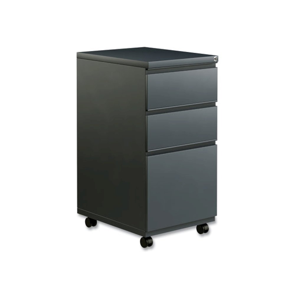 File Pedestal with Full-Length Pull, Left or Right, 3-Drawers: Box/Box/File, Legal/Letter, Charcoal, 14.96" x 19.29" x 27.75". Picture 1