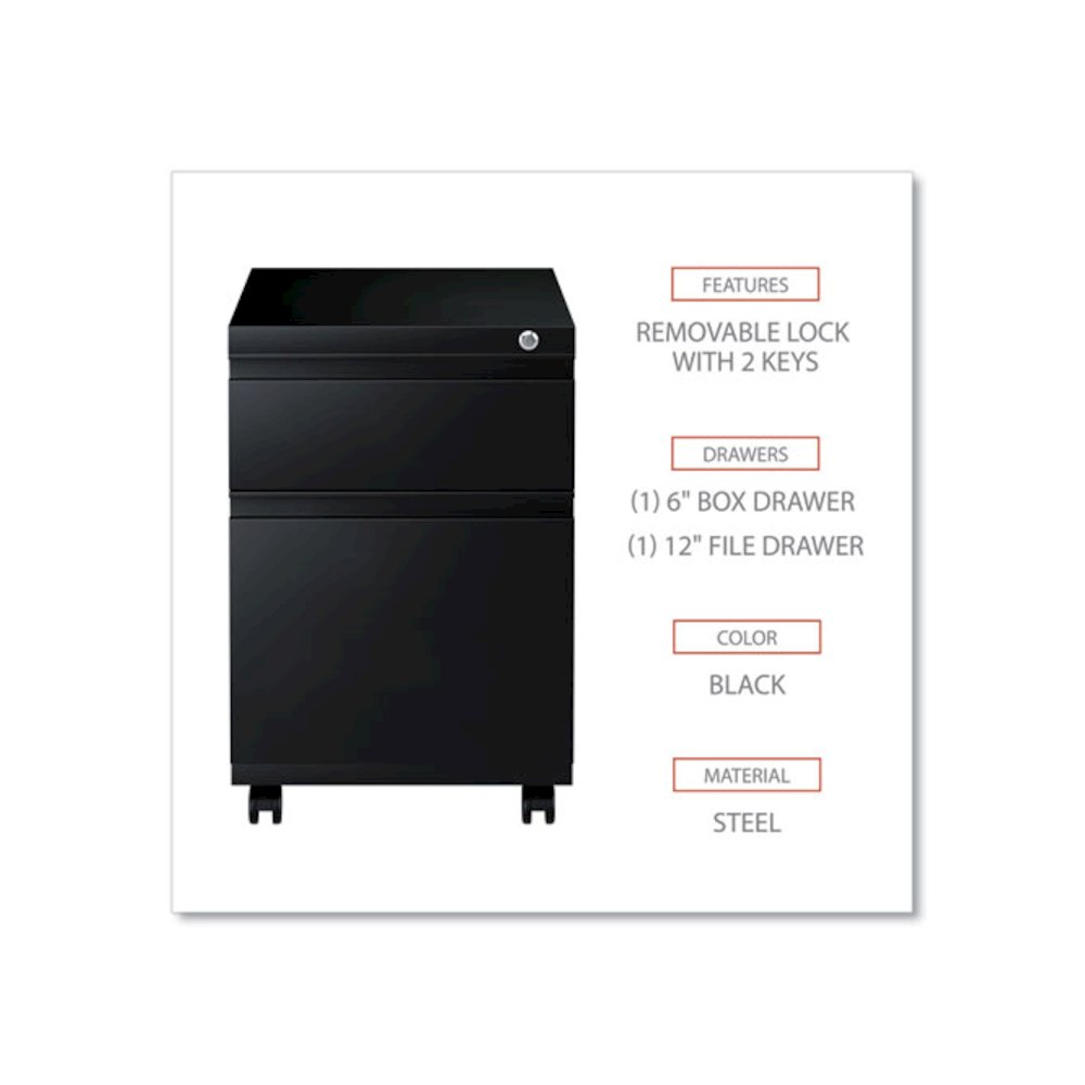 File Pedestal with Full-Length Pull, Left or Right, 2-Drawers: Box/File, Legal/Letter, Black, 14.96" x 19.29" x 21.65". Picture 3