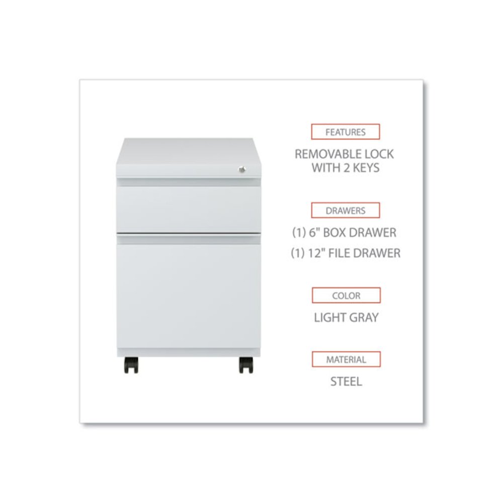 File Pedestal with Full-Length Pull, Left or Right, 2-Drawers: Box/File, Legal/Letter, Light Gray, 14.96" x 19.29" x 21.65". Picture 3