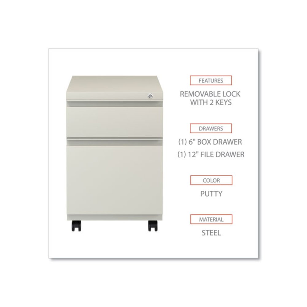 File Pedestal with Full-Length Pull, Left or Right, 2-Drawers: Box/File, Legal/Letter, Putty, 14.96" x 19.29" x 21.65". Picture 3