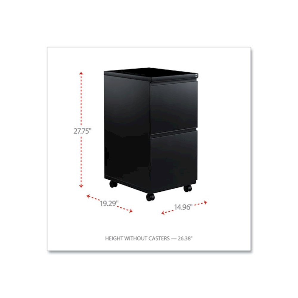 File Pedestal with Full-Length Pull, Left or Right, 2 Legal/Letter-Size File Drawers, Black, 14.96" x 19.29" x 27.75". Picture 2