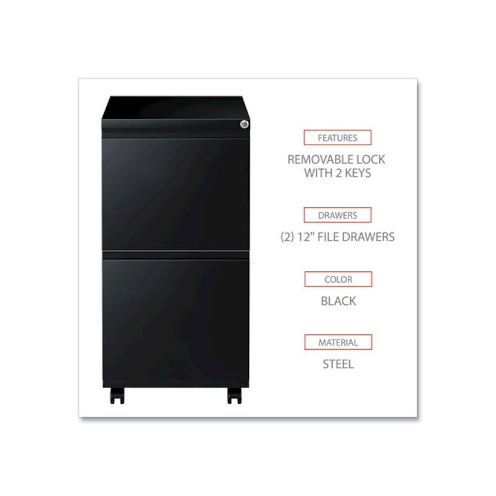 File Pedestal with Full-Length Pull, Left or Right, 2 Legal/Letter-Size File Drawers, Black, 14.96" x 19.29" x 27.75". Picture 3