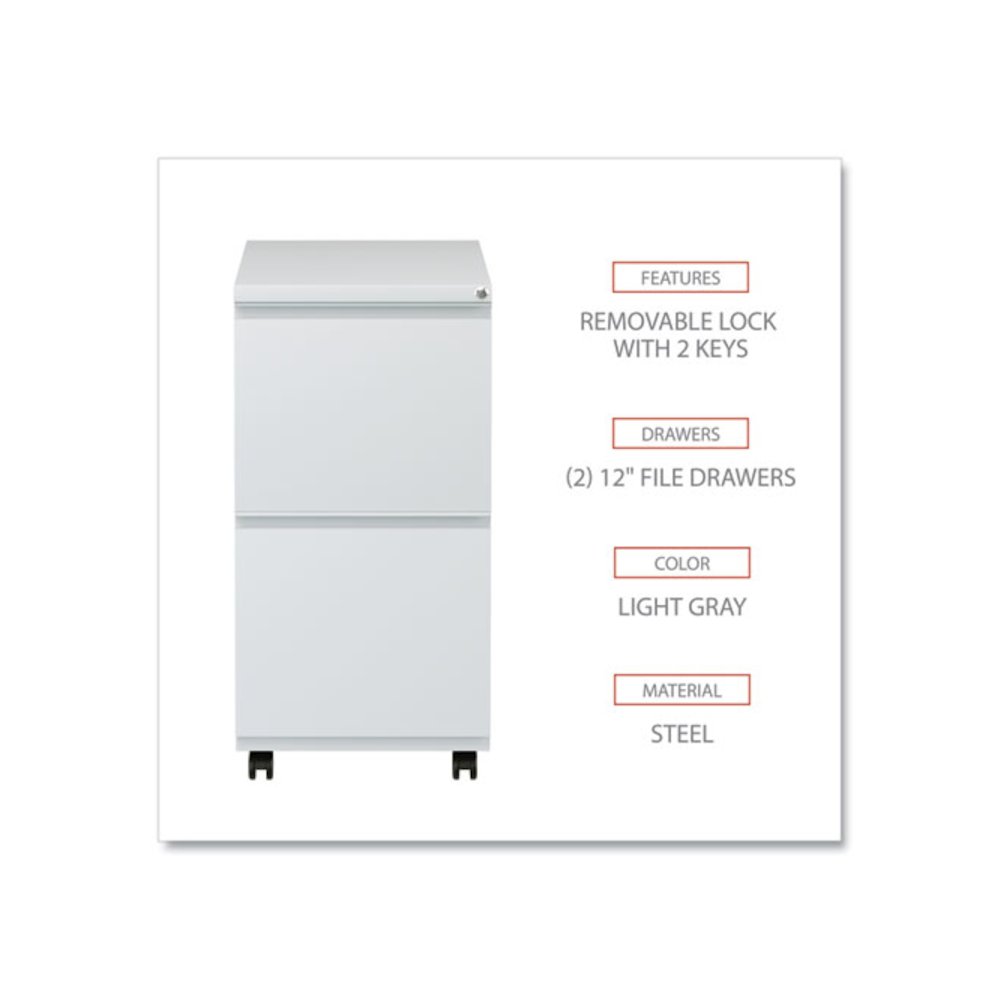File Pedestal with Full-Length Pull, Left or Right, 2 Legal/Letter-Size File Drawers, Light Gray, 14.96" x 19.29" x 27.75". Picture 3