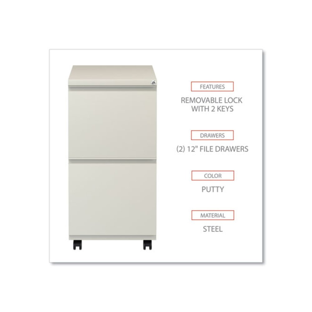 File Pedestal with Full-Length Pull, Left or Right, 2 Legal/Letter-Size File Drawers, Putty, 14.96" x 19.29" x 27.75". Picture 3