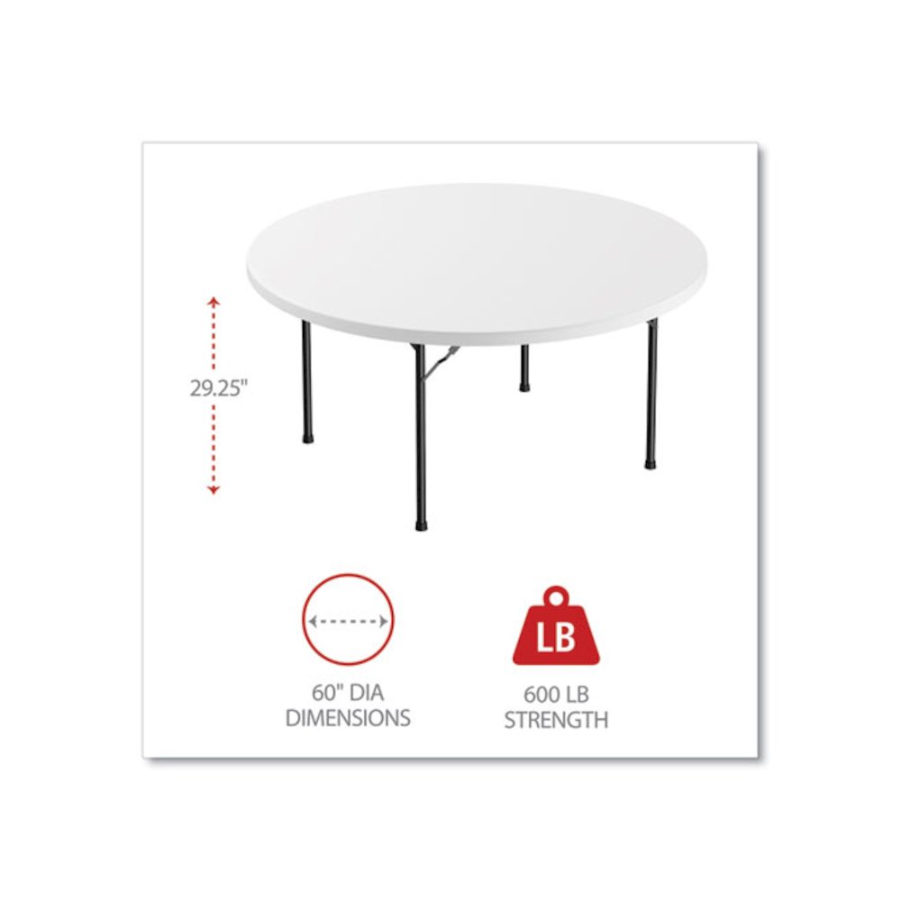 Round Plastic Folding Table, 60" Diameter x 29.25h, White. Picture 2