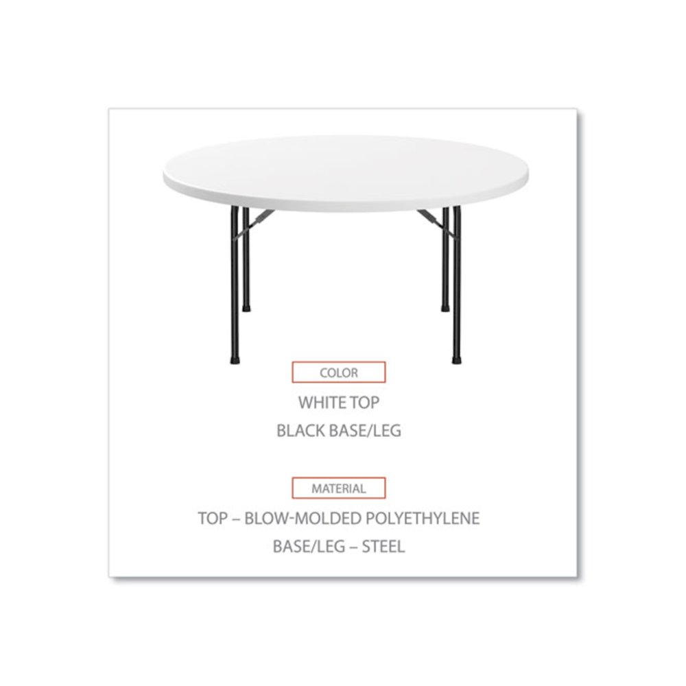 Round Plastic Folding Table, 60" Diameter x 29.25h, White. Picture 3