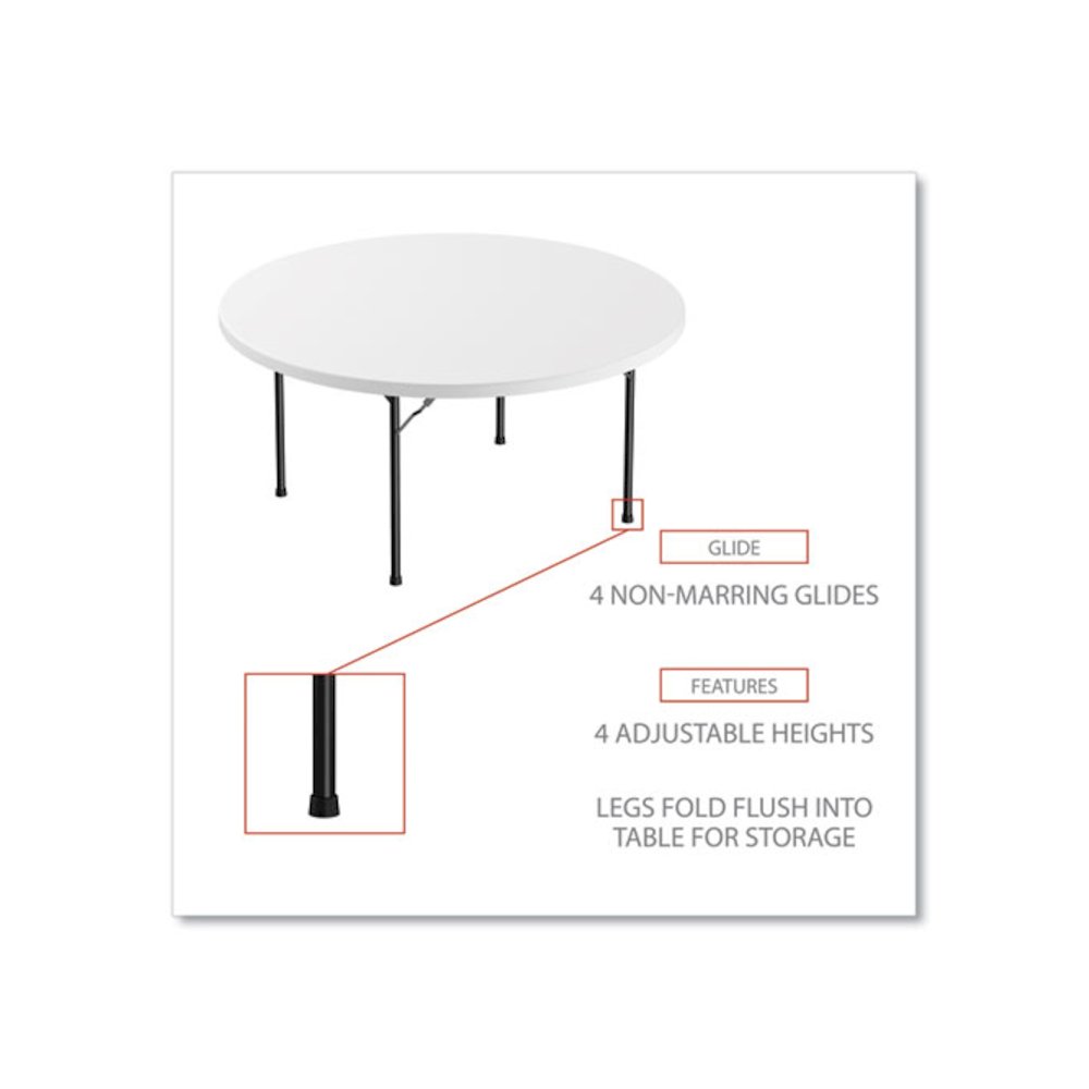 Round Plastic Folding Table, 60" Diameter x 29.25h, White. Picture 4