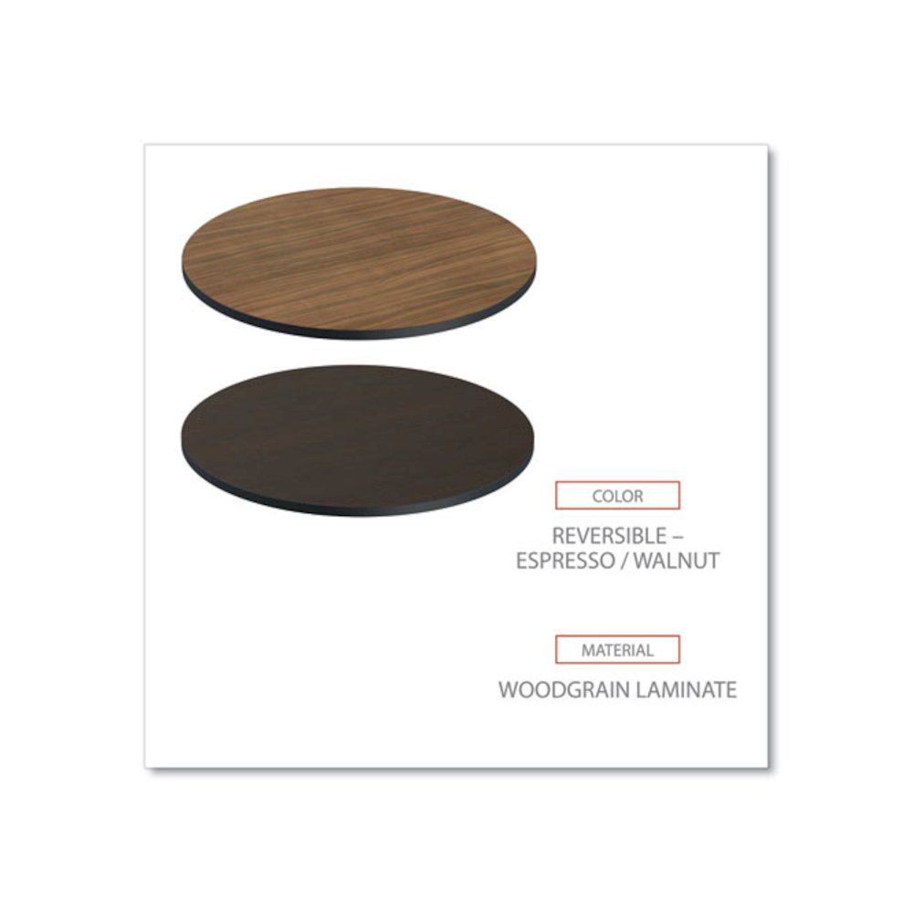 Reversible Laminate Table Top, Round, 35.5" Diameter, Espresso/Walnut. Picture 3