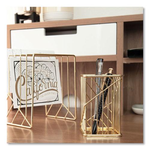 Vena Desktop Organization Kit, 8 Compartments, Letter Sorter, Paper Tray, Pencil Cup, Gold, Metal. Picture 3