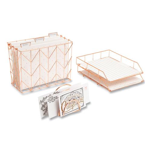 Letter-Size Desktop Fashion Filing Set, Rose Gold, (1) Rack, (3) Hanging Folders, (3) File Folders, (2) Trays,(1) Mail Sorter. Picture 7