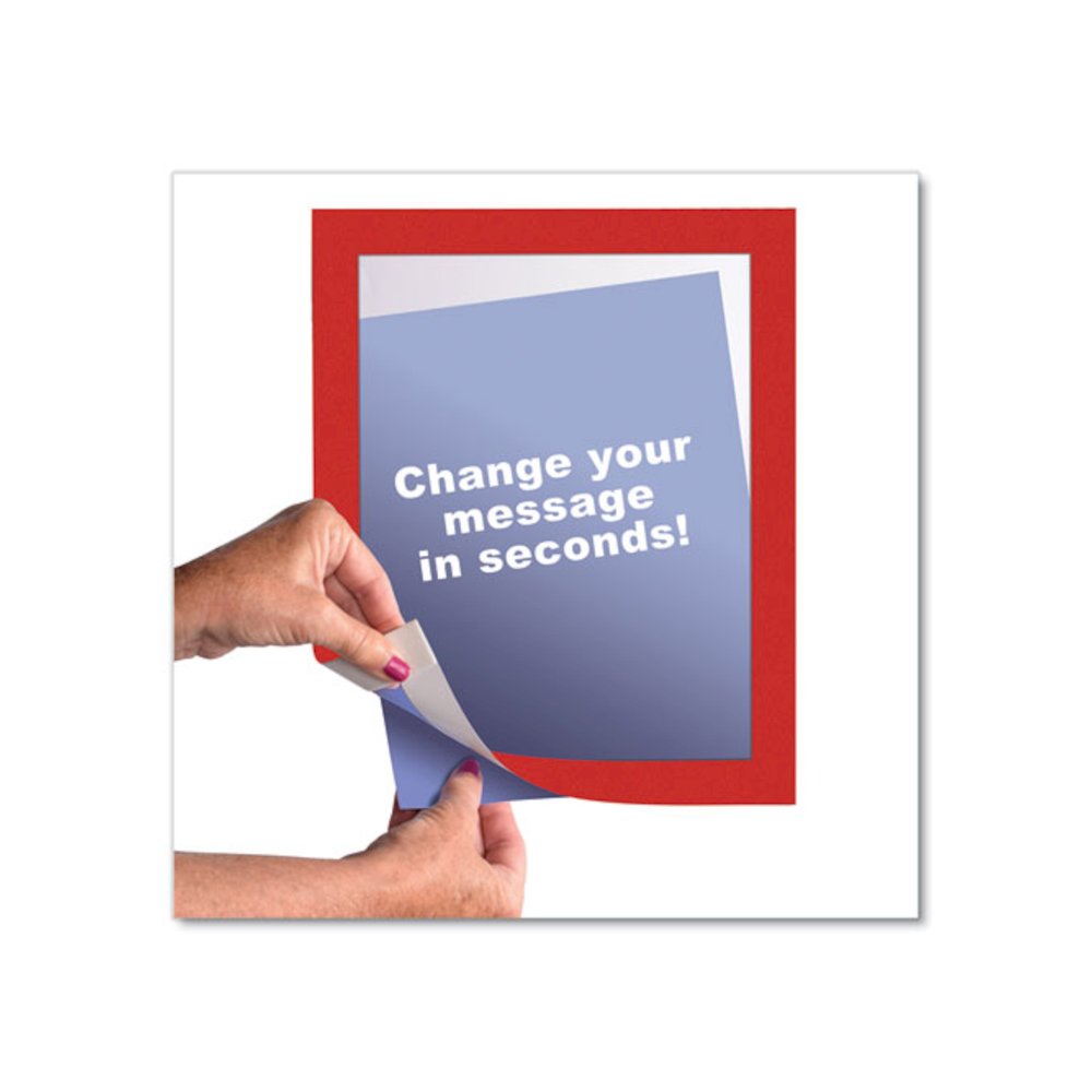 Self-Adhesive Sign Holders, 8.5 x 11 Insert, Clear with Red Border Frame, 2/Pack. Picture 2