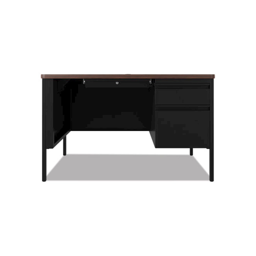Teachers Pedestal Desks, One Right-Hand Pedestal: Box/File Drawers, 48" x 30" x 29.5", Walnut/Black. Picture 2