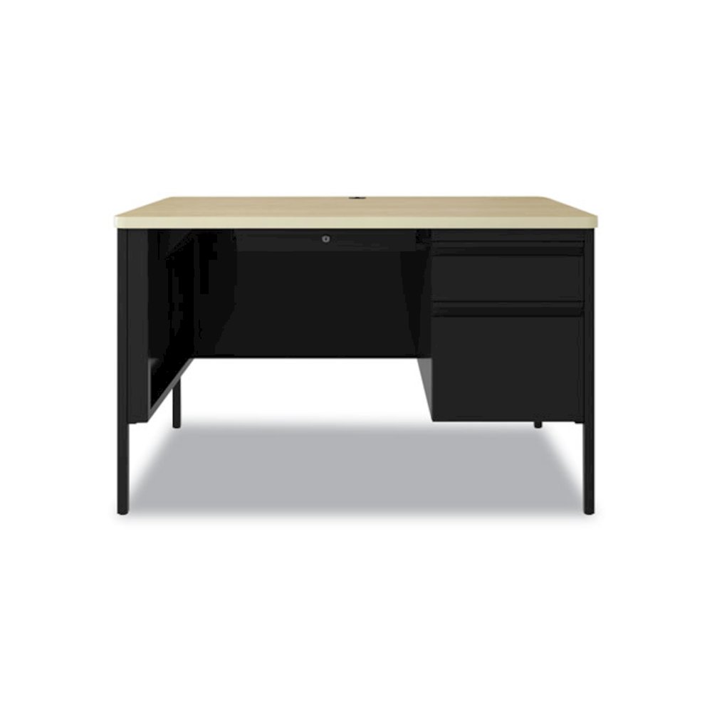 Hirsh 30W x 48D Right Hand File Office Deskfor Schools, Black/Maple. Picture 3