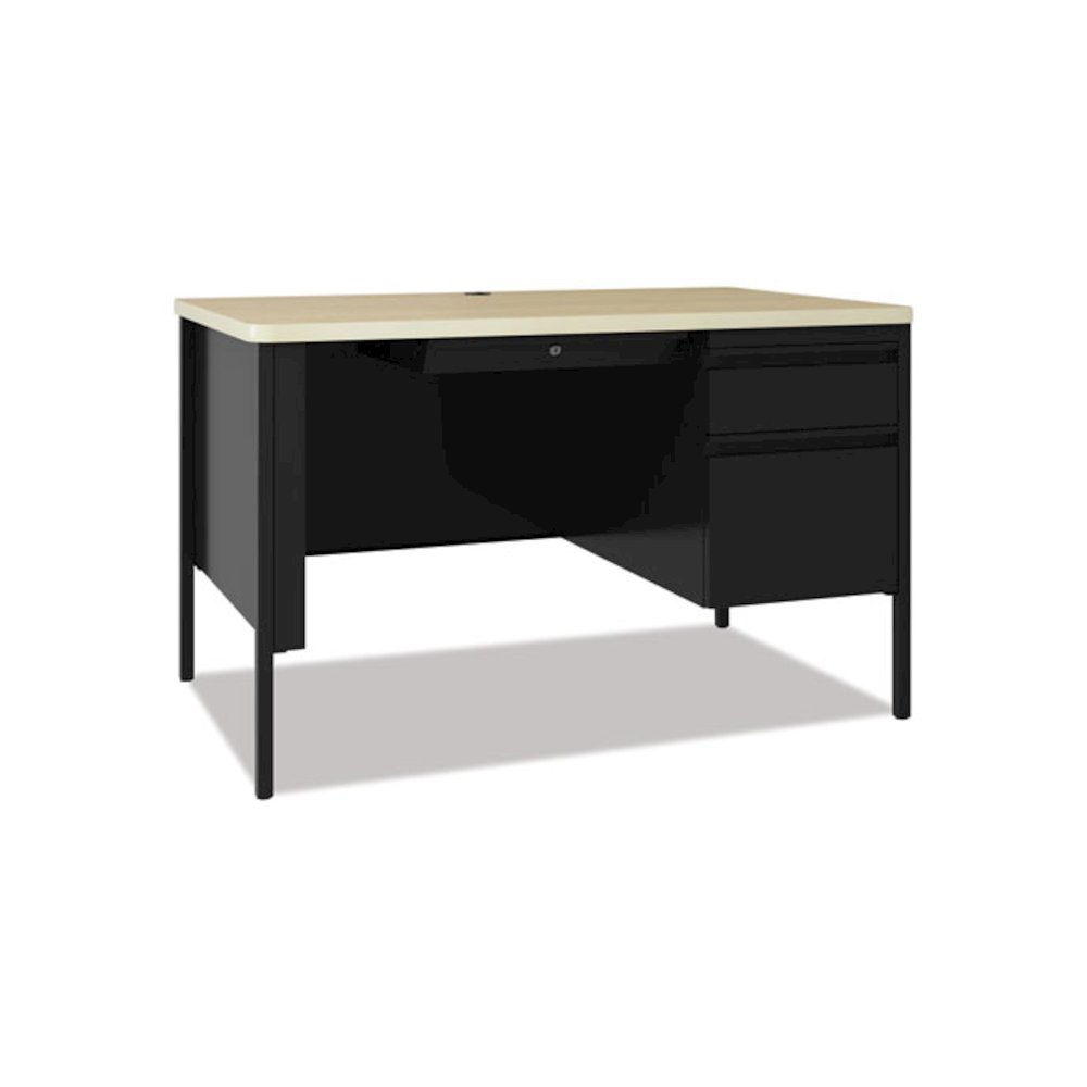 Hirsh 30W x 48D Right Hand File Office Deskfor Schools, Black/Maple. Picture 1