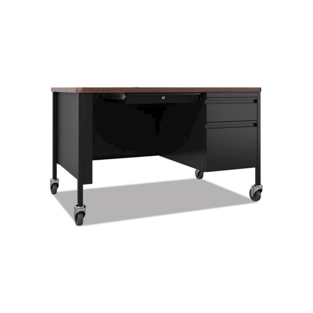 Mobile Teachers Pedestal Desks, Right-Hand Pedestal: Box/File Drawers, 48" x 30" x 29.5", Walnut/Black. Picture 4