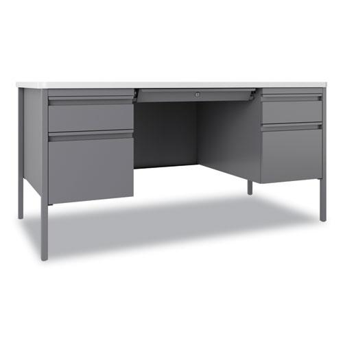 Teachers Pedestal Desks, Left and Right-Hand Pedestals: Box/File Drawer Format, 60" x 30" x 29.5", White/Platinum. Picture 1