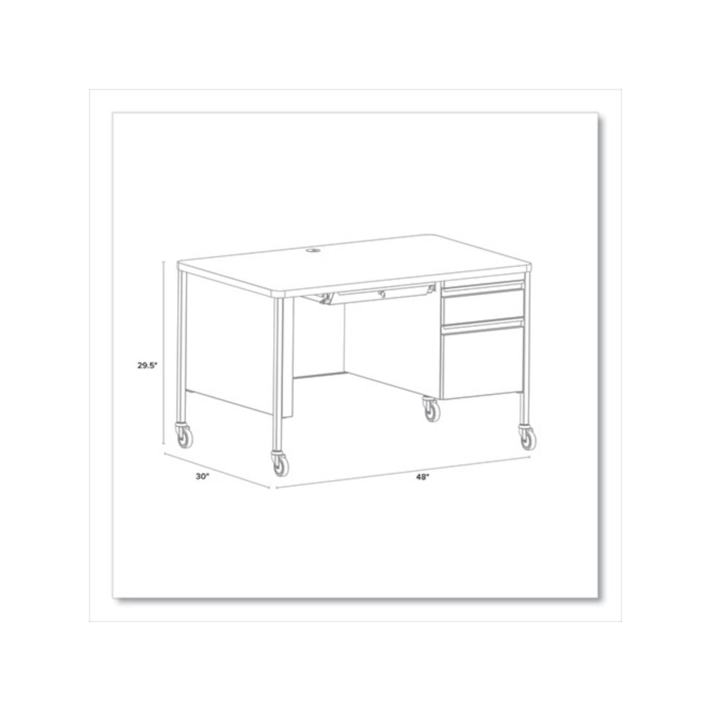 Mobile Teachers Pedestal Desks, Right-Hand Pedestal: Box/File Drawers, 48" x 30" x 29.5", Walnut/Black. Picture 5