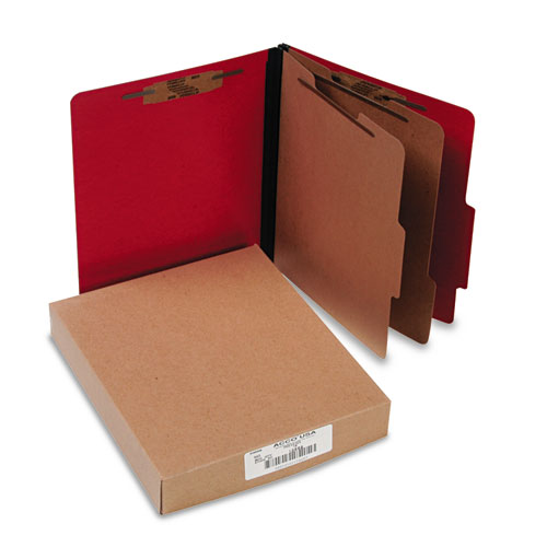 ColorLife PRESSTEX Classification Folders, 3" Expansion, 2 Dividers, 6 Fasteners, Letter Size, Executive Red Exterior, 10/Box. Picture 1