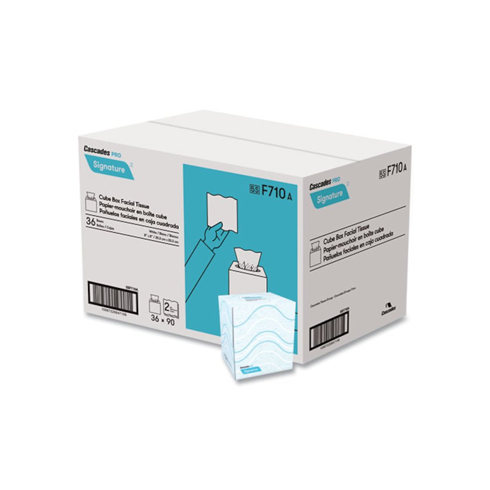 Signature Facial Tissue, Cube Box, 2-Ply, White, 90 Sheets/Box, 36 Boxes/Carton. Picture 1