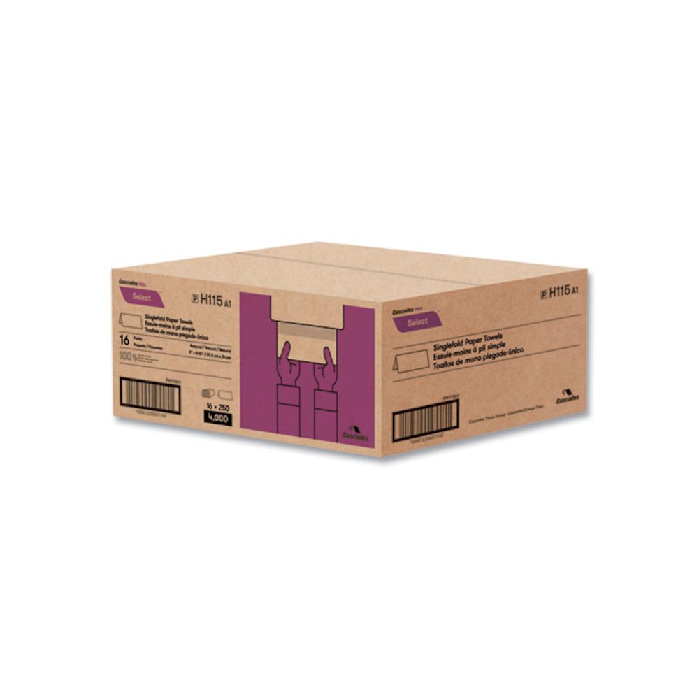 Select Folded Paper Towels, Single-Fold, 1-Ply, 9 x 9.45, Natural Brown, 250/Pack, 16 Packs/Carton. Picture 2