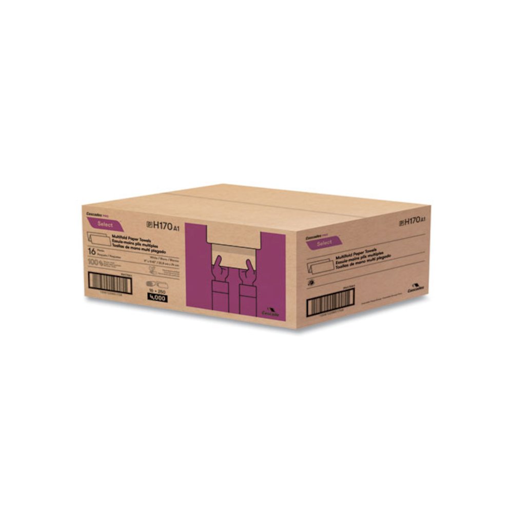 Select Folded Paper Towels, Multifold, 1-Ply, 9.13 x 9.5, White, 250/Pack, 16 Packs/Carton. Picture 3