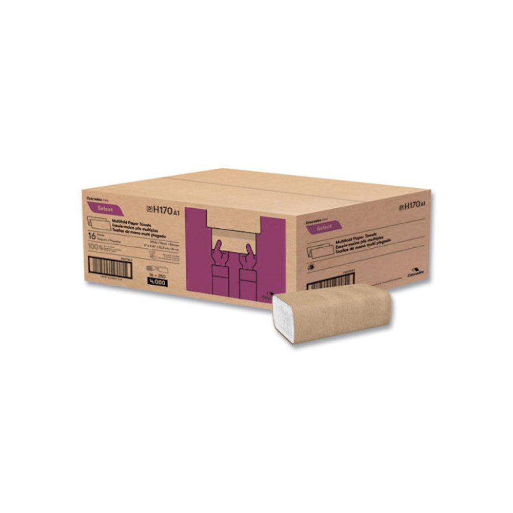 Select Folded Paper Towels, Multifold, 1-Ply, 9.13 x 9.5, White, 250/Pack, 16 Packs/Carton. Picture 1