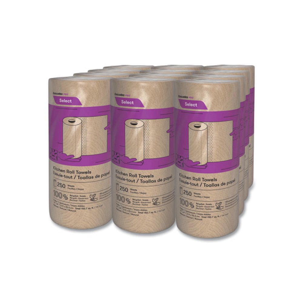 Select Kitchen Roll Towels, 2-Ply, 11" x 166.6 ft, Natural, 250/Roll, 12/Carton. Picture 4