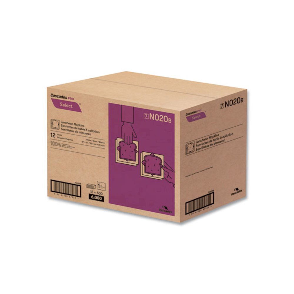 Select Single Serve Luncheon Napkins, 1-Ply, 12 x 12, White, 500/Pack, 6,000/Carton. Picture 2