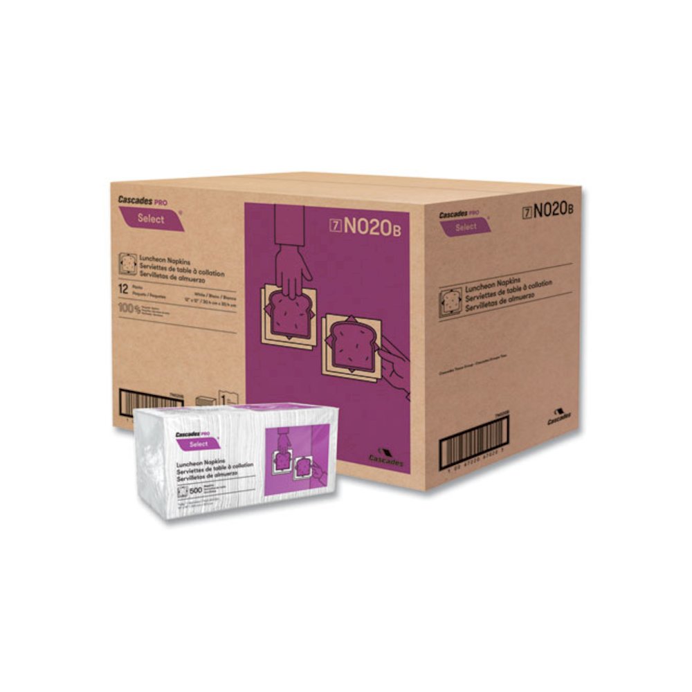 Select Single Serve Luncheon Napkins, 1-Ply, 12 x 12, White, 500/Pack, 6,000/Carton. Picture 1